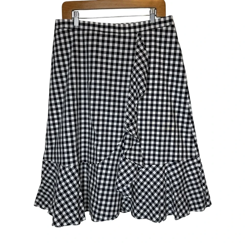 Talbots Gingham Ruffle Midi Skirt Black White NEW size 12 - Picture 2 of 8